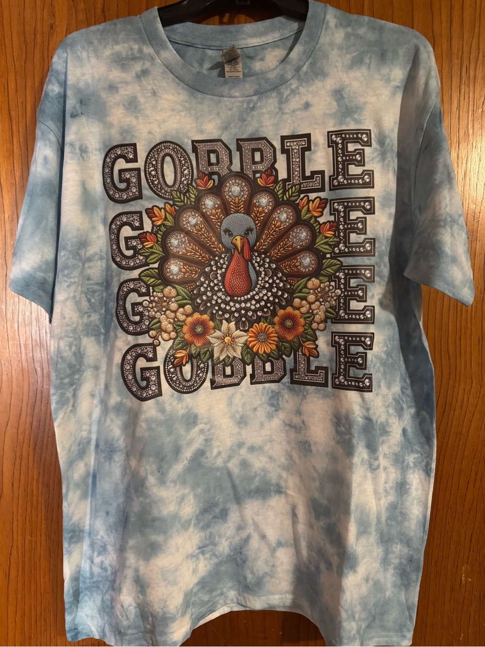 Hand dyed Blue Turkey 'Gobble' Shirt Large